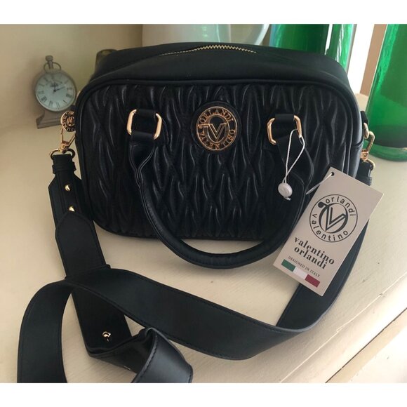 NWT Valentino Orlandi Black Quilted Satchel/Crossbody Tote Bag - Picture 12 of 12